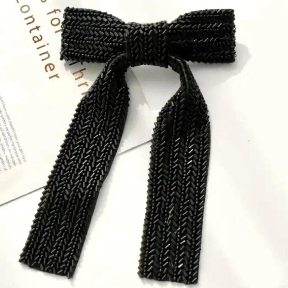 SPARKLING BEADED BOW HAIR CLIPS ACCESSORIES-NEW-BLACK